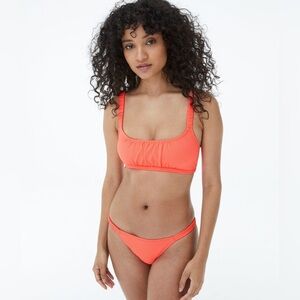 Aeropostale Neon Ruched Scoop-Neck Bikini‎ Top and Cheeky Bottom size M